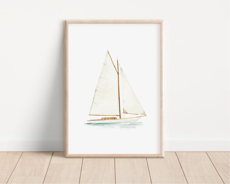 Sailboat Nautical Art Print, Nautical Art Print, Coastal Decor, Beach Decor, Nautical Decor Nursery print Set of 3 N02 image 3