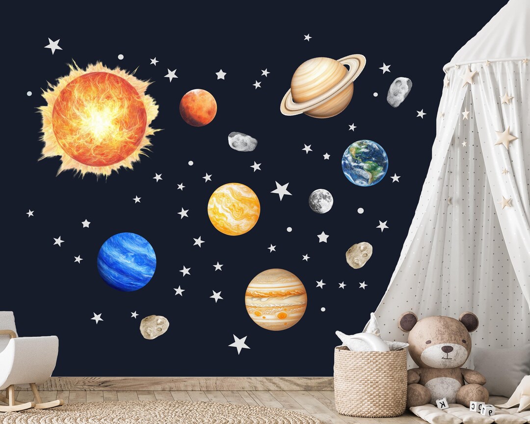 Astronaut Space Wall Decals Boys Room Decor Outer Space Fabric Stickers ...