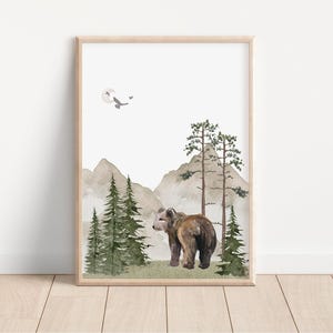 Woodland Nursery wall art PRINTED VERSION, Mountain wall art, tree nursery decor Forest nursery- Nursery Prints Watercolor Woodland- W05 image 6