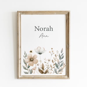 Personalized Boho Nursery Wall Art Custom Baby Name Sign Baby Girl Nursery Botanical Print Wildflower Girls Room Floral Nursery Art PWL6-A1