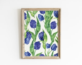 Blue Tulip Nursery Art Vintage Floral Print Green Nursery Botanical Decor Spring Flower Wall Art Blue Nursery Girls Room Wall Art ANI10-A1