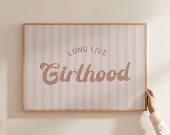 Long Live Girlhood Nursery pink art print blush stripe nursery art girl nursery decor retro quote kids wall art Printed and Shipped LGH1-A1