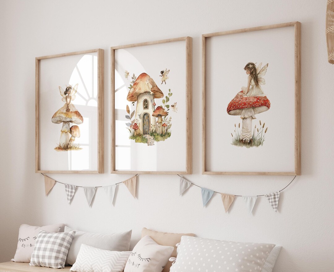Whimsical Fairy Nursery Art Print Mushroom Print Watercolor Art Neutral ...