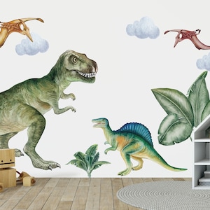 Dinosaur Wall Decal, Dino Wall Decal - Fabric Wall Decals - Repositionable Easy to Peel Dino Kids Decor