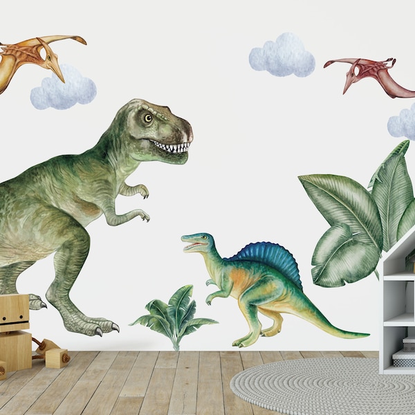 Decalcomania da muro dinosauro, decalcomania da muro Dino - Decalcomanie da muro in tessuto - Decorazione per bambini Dino riposizionabile e facile da staccare