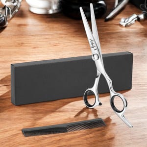 Personalized BARBER SCISSORS  + Comb Set  with Custom engraved Stylist haircut scissors Personalized hair stylist scissors Stylist gift