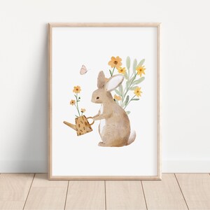 Bunny Nursery arte impresión Impreso acuarela conejo impresión floral arte primavera arte impresión minimalista arte de la pared conjunto alto papel de archivo SGA1-A1