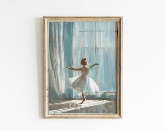 Vintage Ballerina Nursery blue art print girl nursery ballerina art soft blue nursery antique ballet painting Printed and Shipped ENP3-A1