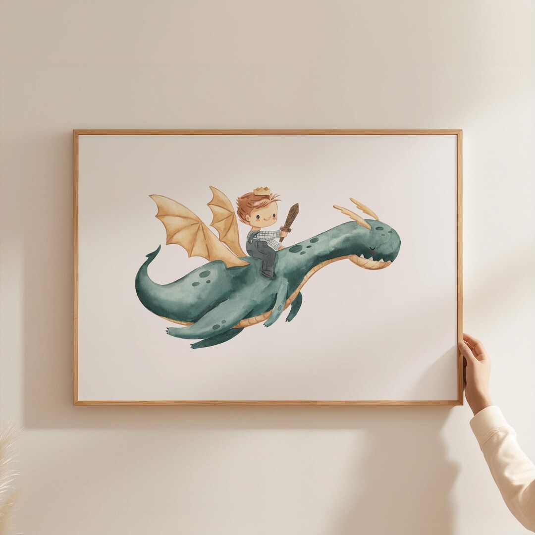 Watercolor Dragon Nursery Wall Art Dragon Boys Room Decor Soft Blue ...