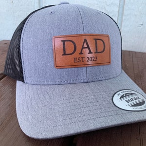 Dad Est 2024 hat REAL LEATHER Personalize it for any year Perfect gift for new dads. Perfect Fathers day and dad gift image 1