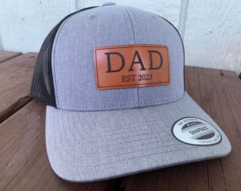 Dad Est 2024 hat -REAL LEATHER - Personalize it for any year! Perfect gift for new dads. Perfect Fathers day and dad gift!
