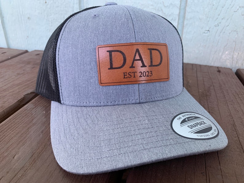 Dad Est 2024 hat REAL LEATHER Personalize it for any year Perfect gift for new dads. Perfect Fathers day and dad gift image 1
