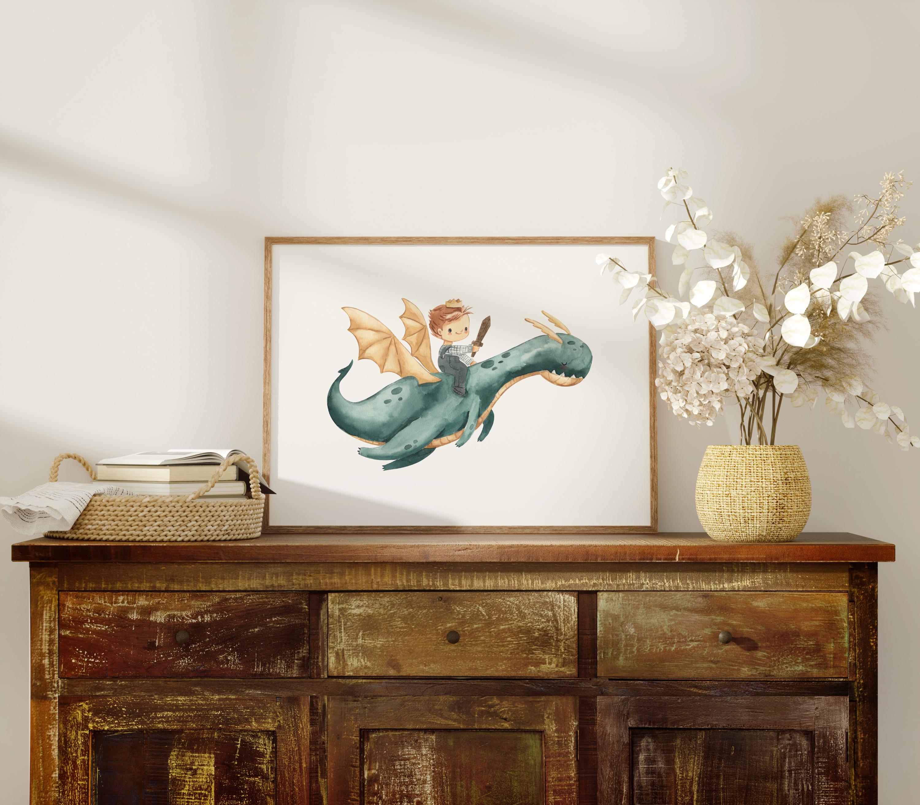 Watercolor Dragon Nursery Wall Art Dragon Boys Room Decor Soft Blue ...