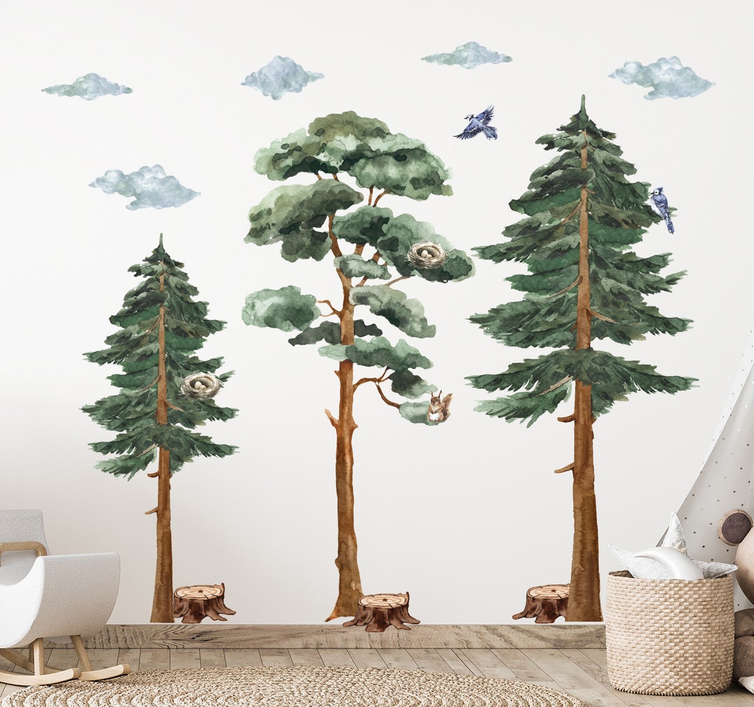 XL Woodland Wall Decal, Backwoods Woodland Nursery Décor, Forest