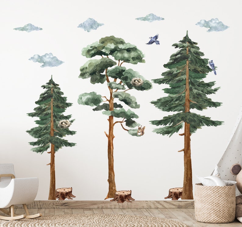 XL Woodland Wall Decal, Backwoods Woodland Nursery Décor, Forest Nursery decals woodland nursery image 1