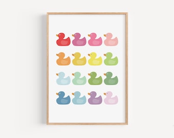 Rubber Duck bathroom art print Printed and shipped rainbow art bathroom wall decor duck art nursery art print on high archival paper RD1-A1