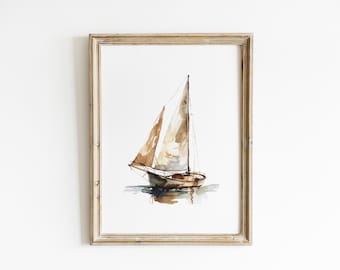 Sailboat Nursery Wall Art Abstract Nautical Nursery Decor Earth Tone Baby Room Wall Art Coastal Print Ocean Nursery Sailboat Print ANI12-A1