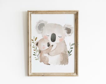 Koala Bear Nursery Wall Art Mama and Baby Koala Bear Print Woodland Nursery Art Gender Neutral Animal Nursery Decor Zoo Animal Art  WPF33-A1