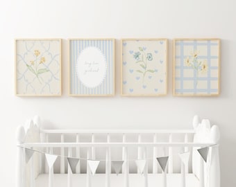 Long Live Girlhood Gallery Wall Art Soft Blue Patterned Nursery Decor Floral Heart Girls Room Cottagecore Quote Baby Room Artwork XVBP10-A4