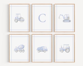 Personalized Construction Art For Boys Room Blue Wall Art Playroom Decor Minimalist Poster Baby Shower Gift BLC1
