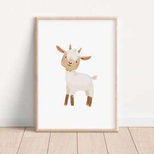 May include: A white goat with brown hooves and ears, standing on a white background. The goat has a friendly expression and is looking directly at the viewer.
