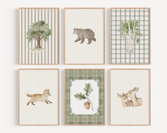 Woodland Nursery Art For Boys Room Decor Minimalist Poster Botanical Print Cottagecore Decor Gallery Wall Art Baby Shower Gift BRM28