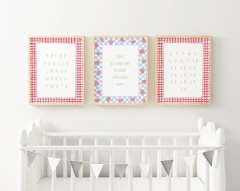Preschool Wall Art Alphabet  Today Is A Great Day To Learn Something New Print Strawberry Gingham Classroom Decor Homeschool Art PCD9-A3