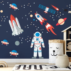 Outer Space Fabric Wall Stickers, Rocket ship wall decal Astronaut, reposition-able and fun to apply!