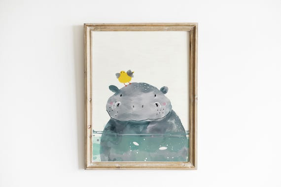 Whimsical Safari Animal Nursery Wall Art Watercolor Gender Neutral Baby Room Storybook Art Kids Room Decor Cute Animal Illustration KID30-A1