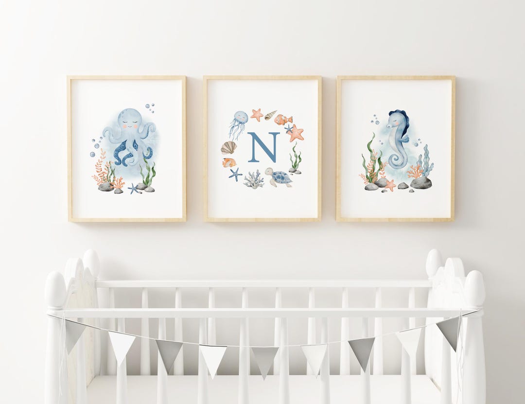 Personalized Under the Sea Nursery Wall Art Ocean Animal Print Octopus ...