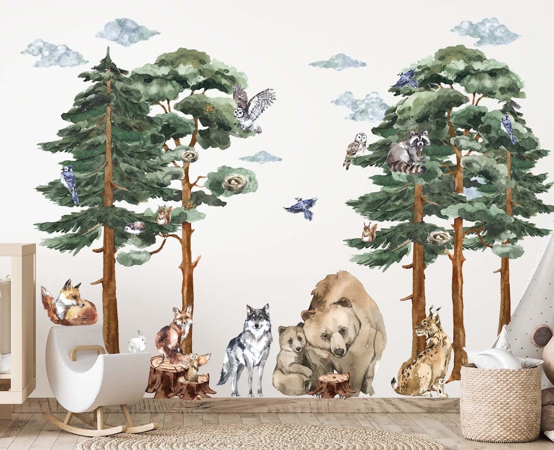 XL Woodland Wall Decal, Backwoods Woodland Nursery Décor, Forest
