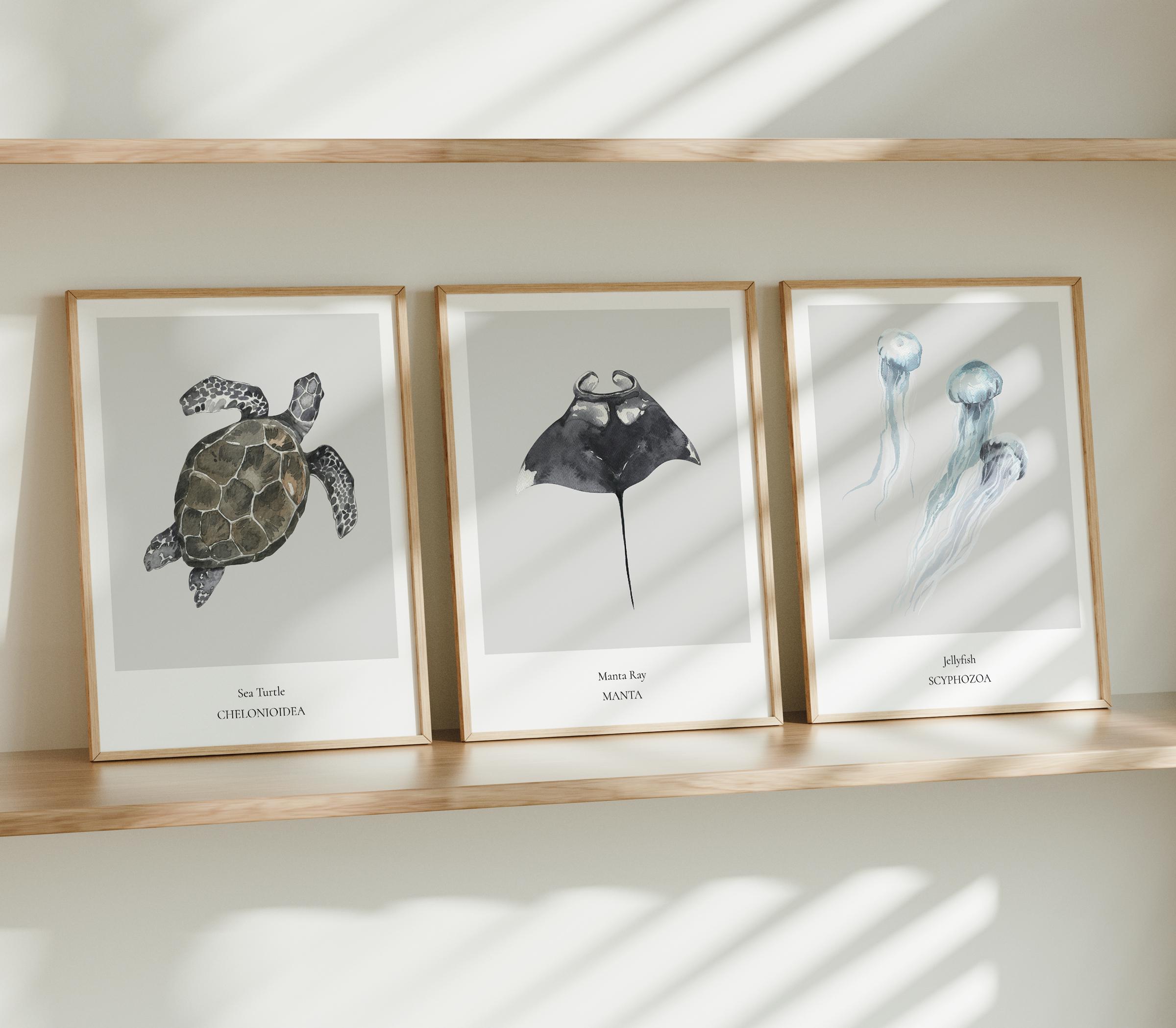 Watercolor Ocean Animal Nursery Wall Art Manta Ray Print Nautical Baby ...