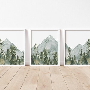 Art mural pépinière bois version imprimée, art mural montagne, décoration de chambre d'enfant pépinière de forêt - impressions de chambre d'enfant aquarelle bois - WL2 image 5