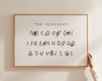 Woodland Alphabet Nursery Wall Art Forest Animal ABC Print Gender Neutral Baby Room Decor Educational Kids Room Poster SRY19-A1