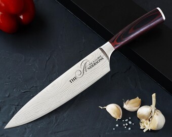 Personalized CHEF KNIFE Custom engraved Housewarming wedding gift Kitchen gift for Chefs Fathers day gift Gift for Dad chef birthday