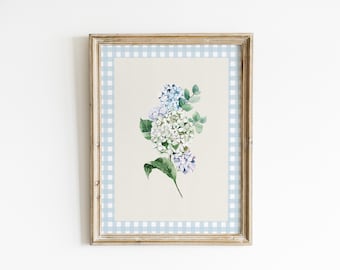 Blue Hydrangea Nursery Wall Art Watercolor Botanical Print Cottage Nursery Decor Pastel Blue Gallery Wall Grandmillennial Floral Art BUE2-A1