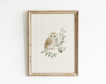 Owl Art For Playroom Vintage Home Decor Garden Art Neutral Wall Art Woodland Nursery Art Baby Shower Gift BRM6