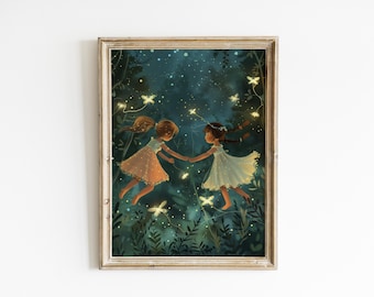 Fairy Nursery Wall Art Enchanted Forest Print Whimsical Nursery Decor Fairytale Kids Room Artwork Magical Cottagecore Illustration VOL8-A1