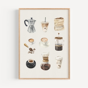 a picture of coffee items on a white background