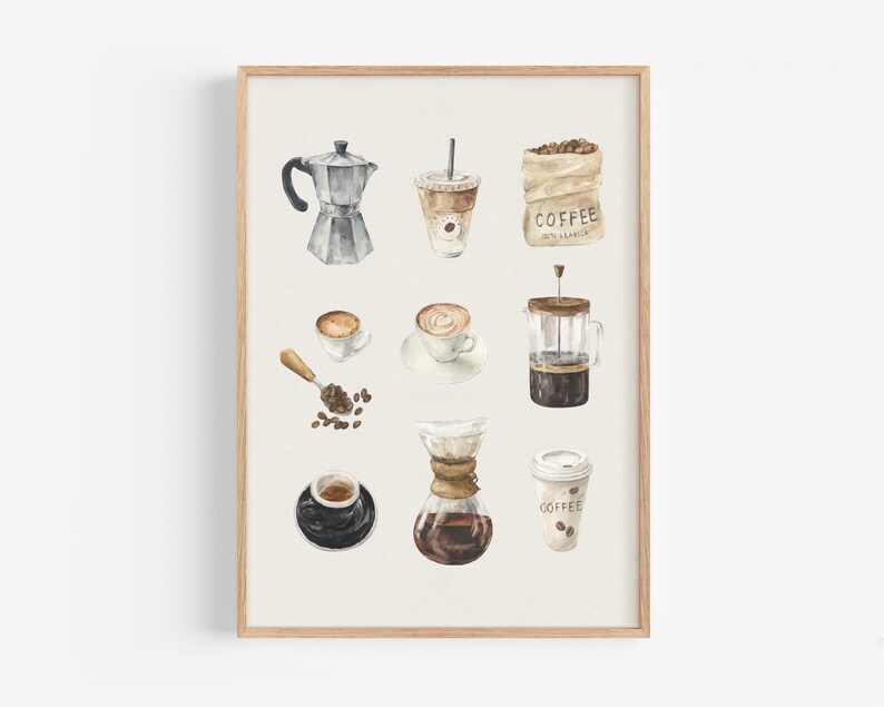 a picture of coffee items on a white background