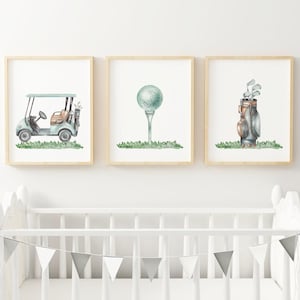 Boy Golf Nursery PRINTED art prints blue golf theme nursery art Printed Watercolor golf theme print set high archival paper Set of 3 GP03-A3