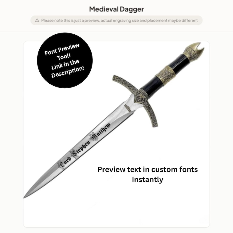Personalized Medieval Dagger + Sheath Custom Dagger custom cosplay dagger laser engraved dagger gift for husband gift for boyfriend image 2