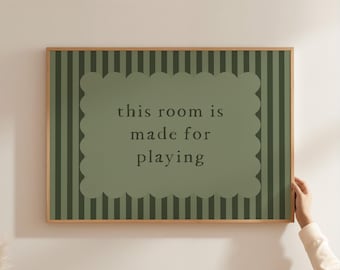 Playroom Wall Art This Room is Made for Playing Green Retro Kids Room Scalloped Nursery Art Green Playroom Decor Vintage Toddler Art SST1-A1
