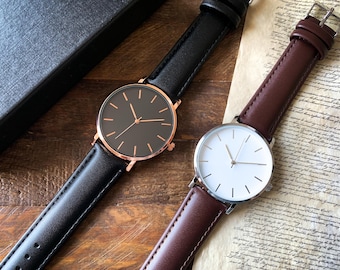 Personalized Minimalist Watch Personalized watch metal personalized watch leather personalized anniversary gift husband engraved men gift