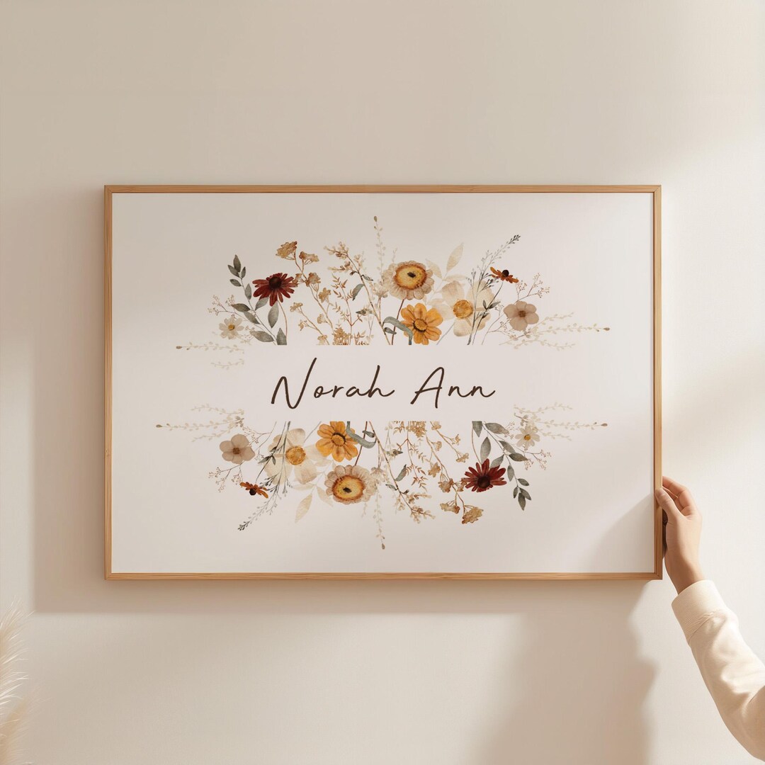 Personalized Floral Nursery Custom Baby Name Sign Earth Tone Print ...