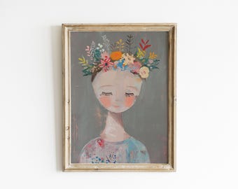 Vintage Abstract Little Girl Nursery Wall Art Floral Nursery Unique Baby Room Wall Decor Pastel Nursery Print Wildflower Wall Art ANI7-A1