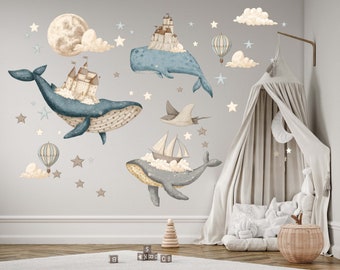 Ocean Dream Nursery  Whimsical Fabric or Vinyl Wall Decal Set, Under the sea watercolor Ocean kids nursery wall decal