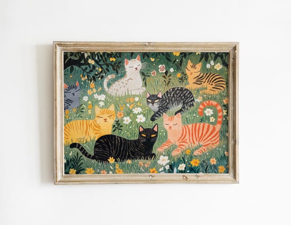 whimsical kitten art cat painting artwork cat art cat decor watercolor cat prints cat decor Printed and Shipped LEN12-A1