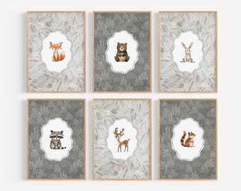 Earth Tone Woodland Nursery Art Forest Animal Baby Room Neutral Nursery Woodland Animal Print Bear Theme Nursery Woodland Playroom WOD2-A6