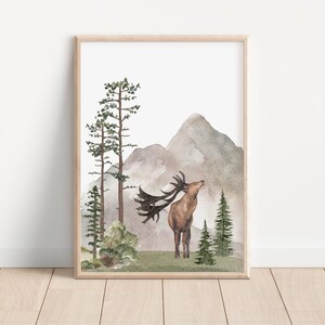 Woodland Nursery wall art PRINTED VERSION, Mountain wall art, tree nursery decor Forest nursery- Nursery Prints Watercolor Woodland- W05 image 5